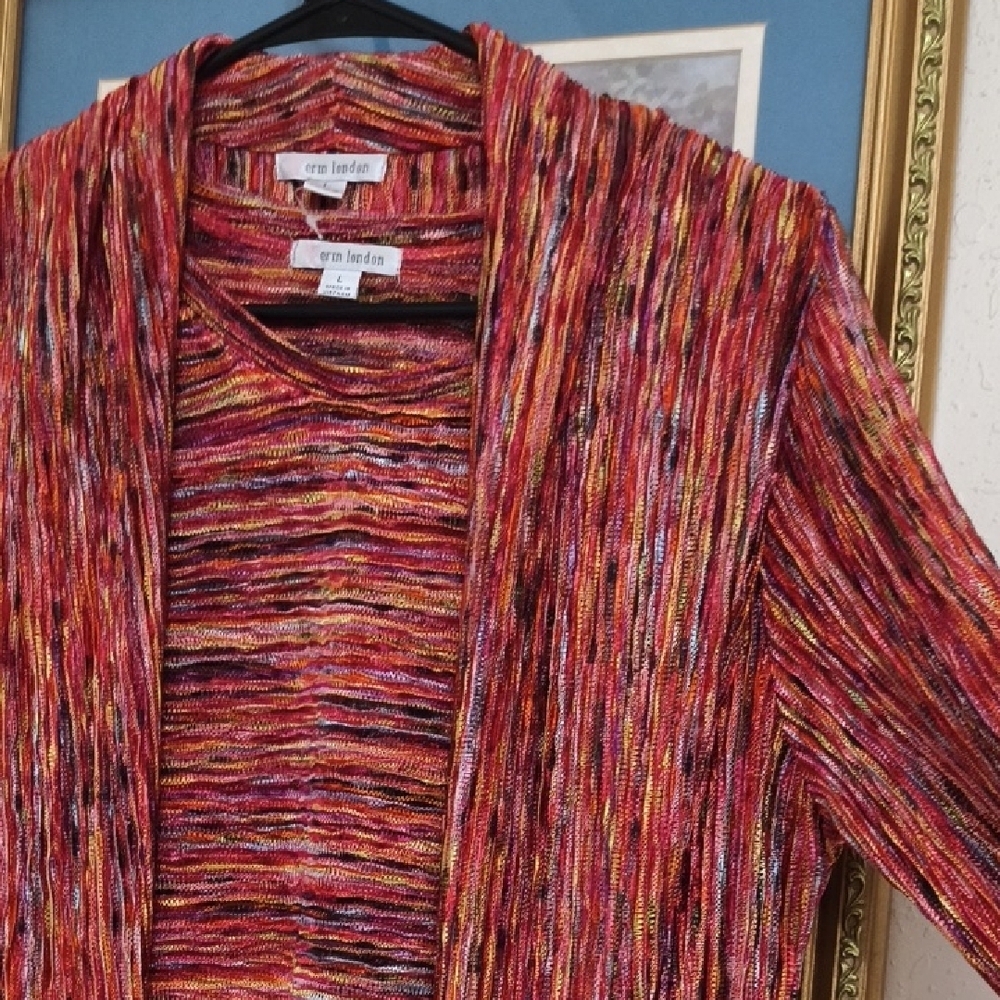 Colorful 2Piece Metallic Cardigan And Long Sleeve Top Career Coastal Grandma - Picture 7 of 12